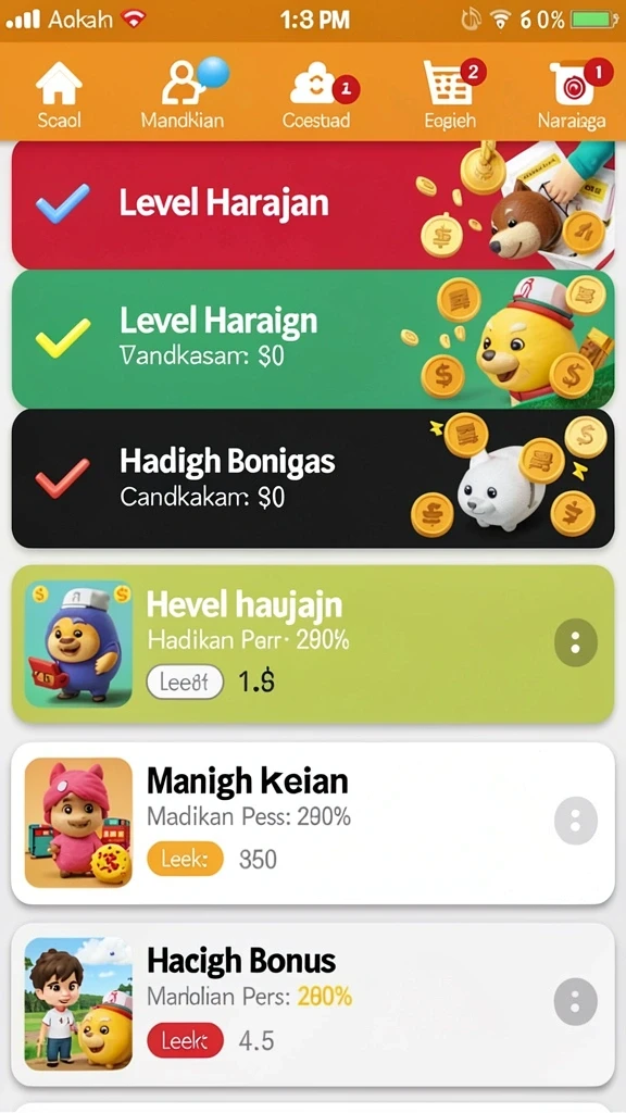 Tampilan utama yang menarik dengan pilihan karakter.